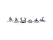 Lords of Ragnarok: Terrain Expansion - Six small intricately sculpted grey resin terrain pieces shaped like rocky outcrops and ruins for tabletop wargames.