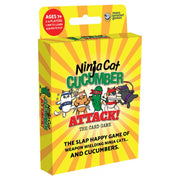 Ninja Cat Cucumber Attack! - Yellow card game box with cartoon ninja cats and cucumbers, titled Ninja Cat Cucumber Attack!