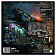 Nemesis: Aftermath Expansion - Aftermath Expansion board game featuring detailed miniatures, cards, tokens, and themed sci-fi artwork with dark, moody.