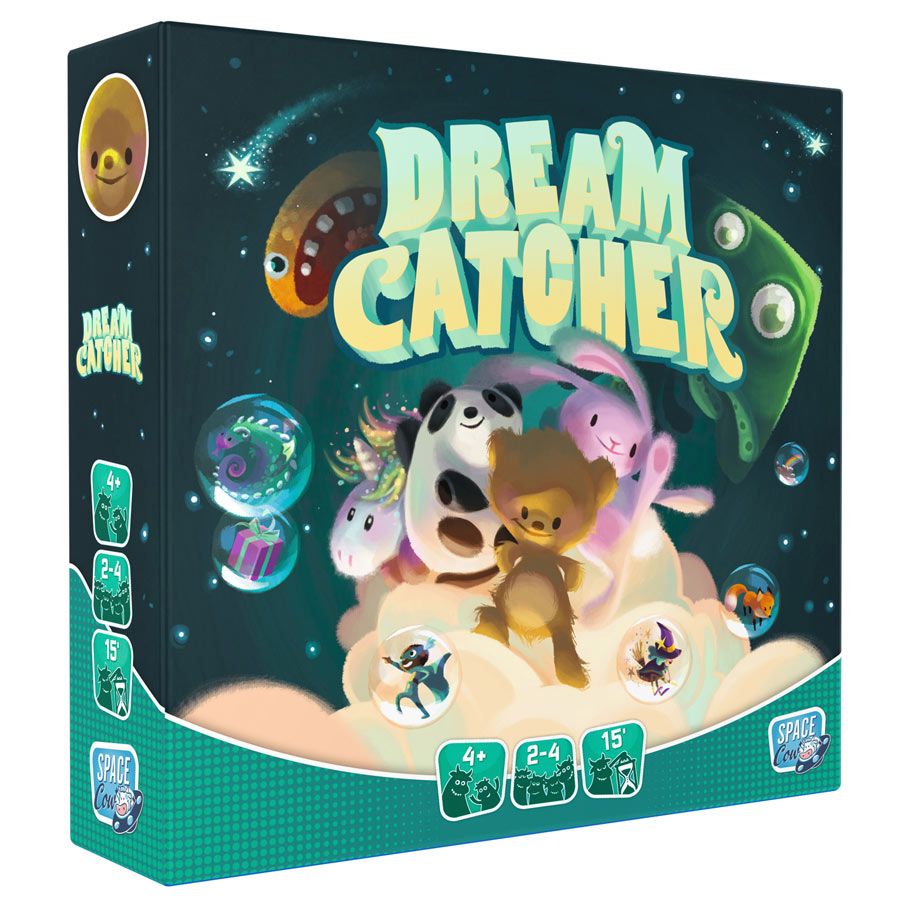 Dream Catcher - Colorful board game box with playful cartoon characters and bold "Dream Catcher" title on a starry background.