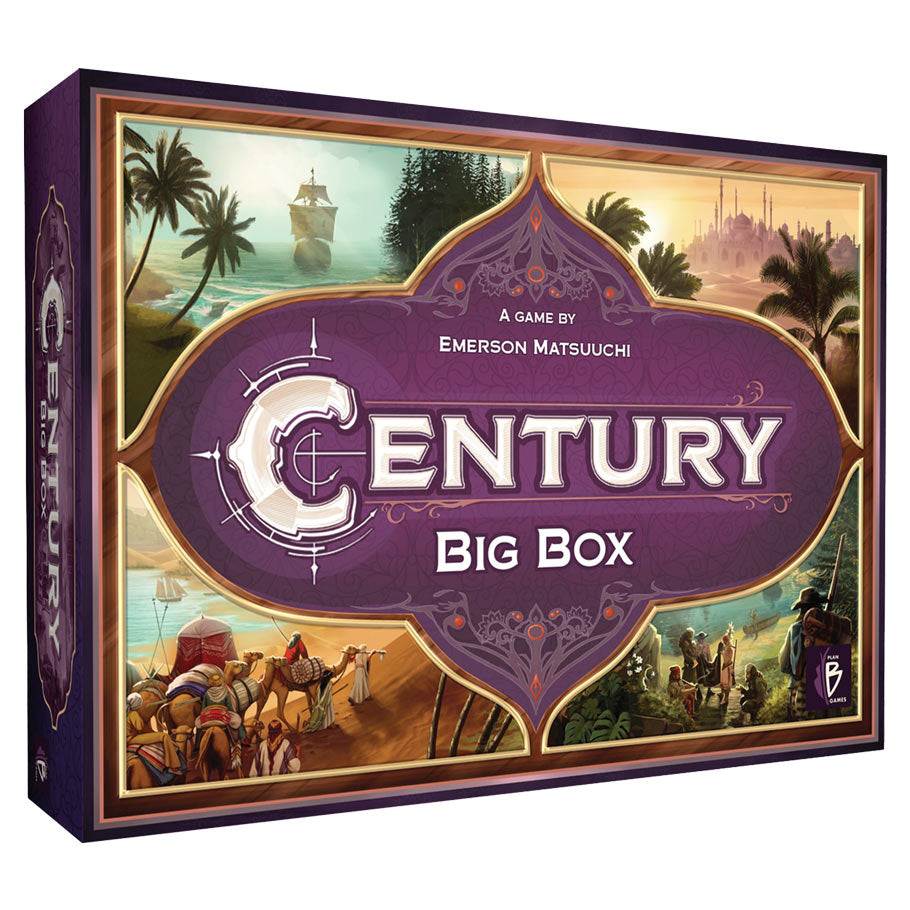 Century Big Box - Purple and gold rectangular game box with vintage map artwork and "Century Big Box" text centered.