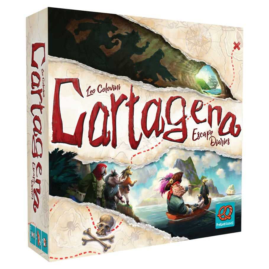 Cartagena Escape Diaries - Cartagena Escape Diaries board game box with pirate-themed artwork, featuring characters in a rowboat and a treasure map.
