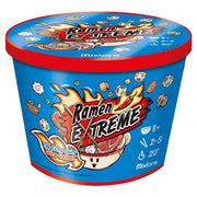 Ramen Extreme - Round blue game container with red lid, fiery ramen bowl graphic, and cartoon food illustrations.