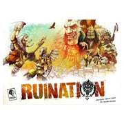 Ruination - Ruination board game box with fantasy warrior artwork in earthy tones and bold textured title text.