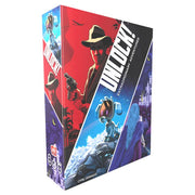 UNLOCK! Extraordinary Adventures - Triangular box of UNLOCK! Extraordinary Adventures game with colorful adventure-themed illustrations on red, blue, and black