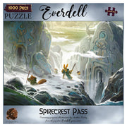 Everdell: Spirecrest Pass 1000 Piece Puzzle - Everdell Spirecrest Pass 1000-piece jigsaw puzzle with fantasy mountain landscape and mystical stone carvings.