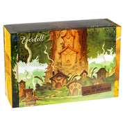 Everdell: Big Ole Box of Storage - Rectangular storage box with colorful woodland illustration featuring a large treehouse and small buildings on front,.