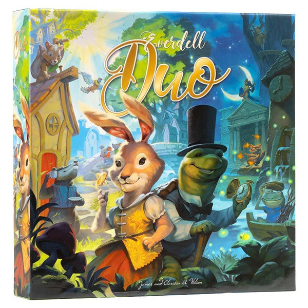 Everdell Duo - Colorful Everdell Duo board game box featuring animated rabbit and frog characters in a vibrant village setting.