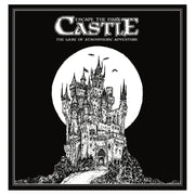 Escape the Dark Castle: Core - Black square box with detailed monochrome illustration of a tall, gothic castle against a white circular moon backdrop,.
