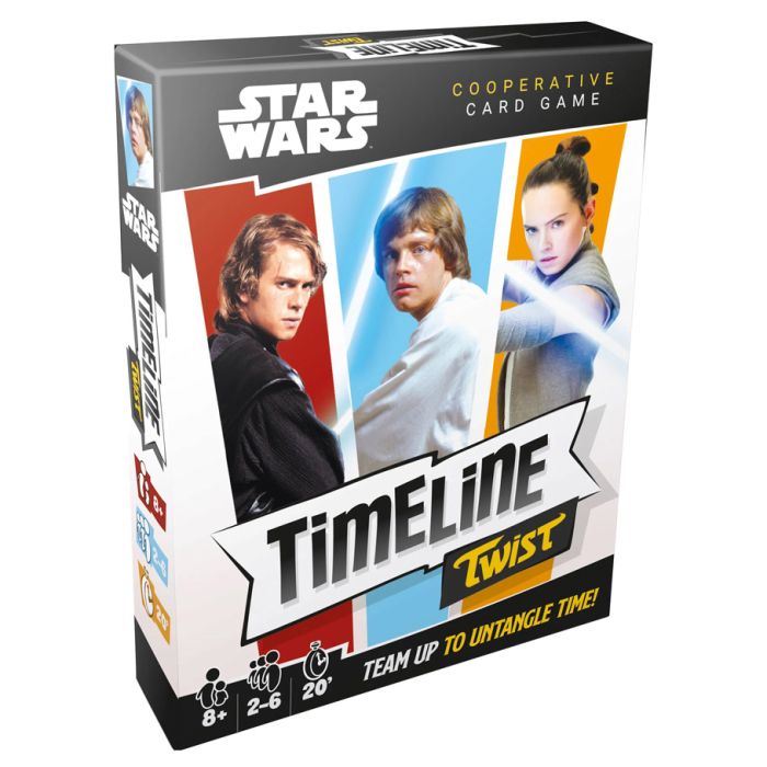 Timeline Twist Star Wars - Star Wars Timeline Twist cooperative card game box featuring characters Anakin, Luke, and Rey on a white background with.
