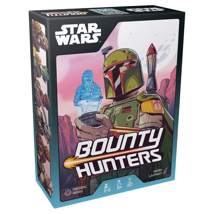 Star Wars: Bounty Hunters - Star Wars Bounty Hunters card game box featuring Boba Fett illustration in green armor with a pink and purple background.