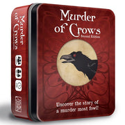 Murder of Crows 2nd Edition - Square red metal tin with rounded edges featuring a black crow illustration and white text reading "Murder of Crows Second.