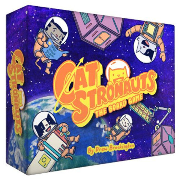 CatStronauts: The Board Game - Colorful board game box featuring cartoon cats in astronaut suits floating in space with planets and satellites.