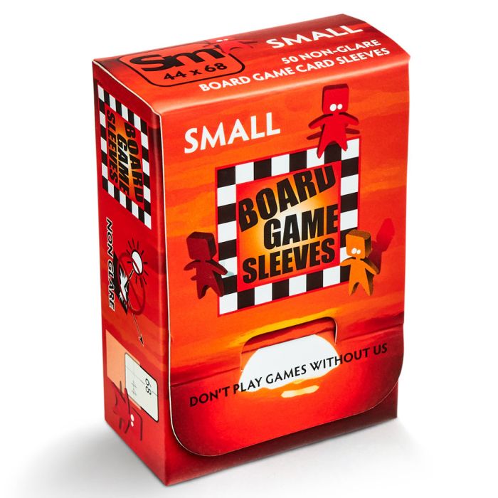 Deck Protector: Board Game Sleeve: Non-Glare: Small Red (50) - Red rectangular box with black and white checkerboard design, labeled "Board Game Sleeves Small," containing 50 non-glare.