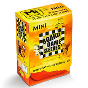 Deck Protector: Board Game Sleeve: Non-Glare: Mini Yellow (50) - Bright yellow rectangular box labeled "Mini Board Game Sleeves" with black and white checkered design and non-glare text.
