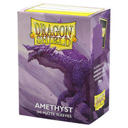 Dragon Shield: Matte: Amethyst (100) - Purple matte card sleeves in rectangular box featuring a detailed dragon illustration.