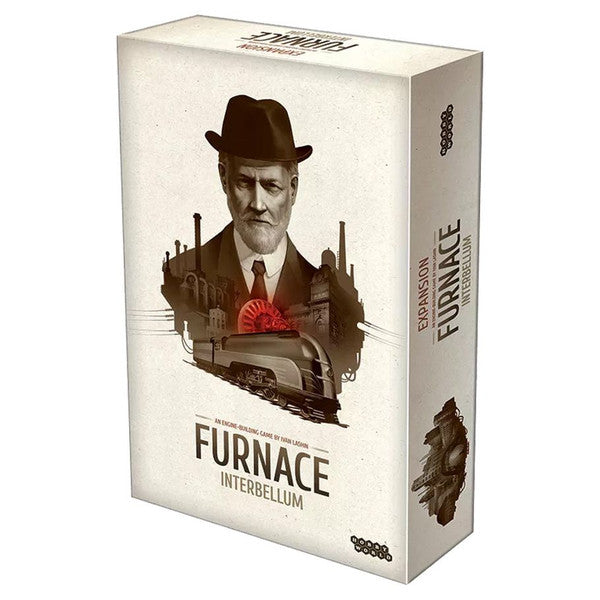 Furnace: Interbellum Expansion - Interbellum Expansion box with sepia-toned portrait of a man in a suit and hat, industrial train and factory silhouette.