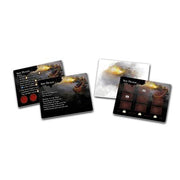 The Great Wall: Iron Dragon Blister Expansion - The Great Wall Iron Dragon Blister Expansion game cards with dark fantasy artwork and game stats on white surface.