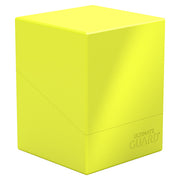 Deck Case: Boulder 100+ Standard Size- Neon Yellow - Neon yellow rectangular deck box with smooth matte finish and subtle "Ultimate Guard" logo embossed on the front corner.