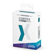 Ultimate Guard Cortex Deck Protectors Matte 100 Count Petrol - White rectangular box with teal and purple accents, labeled Cortex Matte Card Sleeves, holding 100 petrol-colored deck.