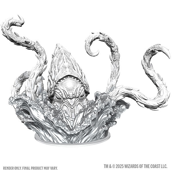D&D Nolzur's Marvelous Miniatures: Kraken (PREORDER) - Unpainted grey plastic miniature of a detailed kraken with raised tentacles and textured headpiece, for tabletop gaming.