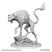 Pathfinder Battles Deep Cuts Miniatures: Leucrotta (PREORDER) - Gray plastic miniature of a hyena-like creature with spiked back and long tail on rocky base.