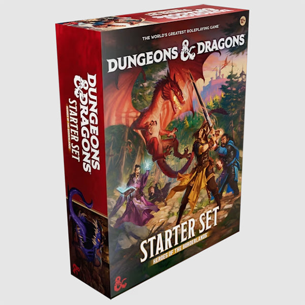 Dungeons & Dragons Starter Set: Heroes of the Borderlands - Dungeons & Dragons Starter Set box featuring artwork of a red dragon and adventurers in battle, with bold white and gold.