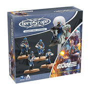 Heroscape: Army Expansion- G.I. JOE: COBRA Troopers and COBRA Flight Pod (PREORDER) - Heroscape expansion box featuring blue and gray Cobra Trooper miniatures and a gray Cobra Flight Pod model with mounted gun.