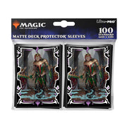 Deck Protectors - Tarkir Dragonstorm - Shiko and Narset, Unified (100ct) - Matte black card sleeves featuring fantasy artwork of a robed mage with swirling magical energy, 100 count pack.