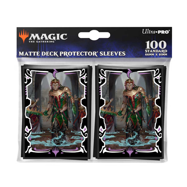 Deck Protectors - Tarkir Dragonstorm - Shiko and Narset, Unified (100ct) - Matte black card sleeves featuring fantasy artwork of a robed mage with swirling magical energy, 100 count pack.