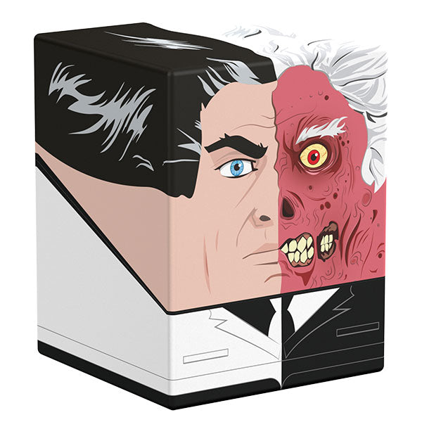 Squaroes 100+ Boulder: Batman: Gotham City - Two-Face - Square bicolored deck box with stylized Two-Face illustration, half normal face and half scarred red face, black and white.