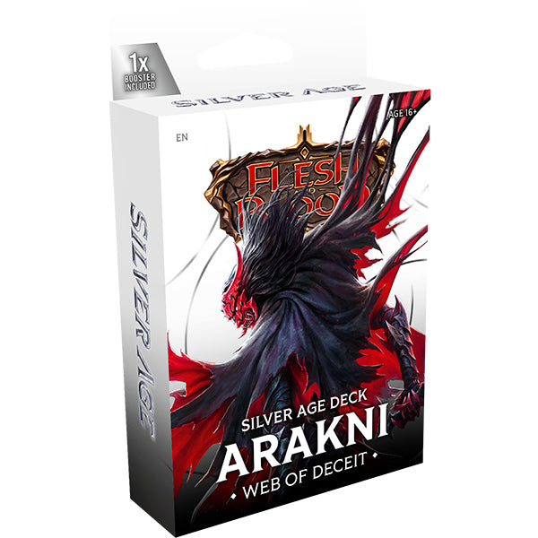 Flesh and Blood: Silver Age Chapter 2 Deck - Arakni, Web of Deceit - Flesh and Blood Silver Age deck box featuring dark, shadowy figure with red claw-like accents and flowing cape design.