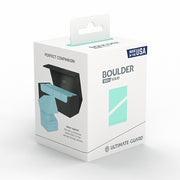 Deck Case: Boulder 100+ Standard Size- Solid Mint Green - White and teal retail box featuring a Mint Green hard plastic deck case for 100+ standard size cards with flip-top lid.