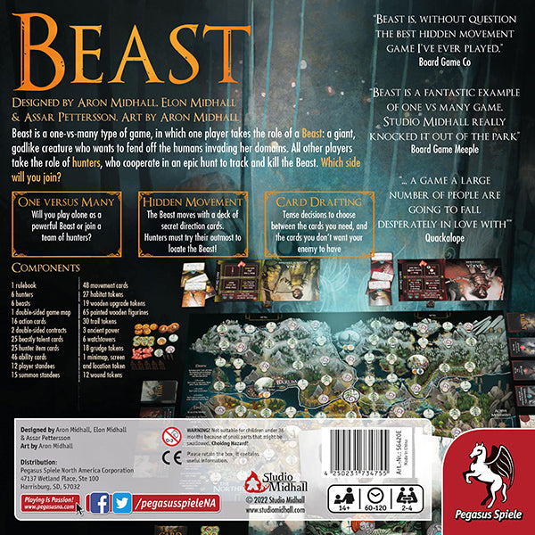 Beast - Dark-themed board game box titled Beast with intricate fantasy artwork and detailed game component illustrations.