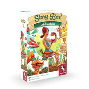 Story Box: Adventures - Colorful rectangular box with illustrations of a woman holding a lantern, a horse, and adventure-themed scenes.