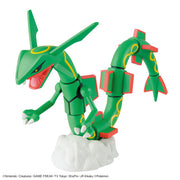 Pokémon Model Kit - Rayquaza (PREORDER) - Green segmented Rayquaza model kit with red and yellow accents posed on a white cloud base.