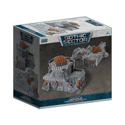 Battlefield in a Box: Mundus Imperialis- Librarium (Damaged & Destroyed x2) - Gray ruined stone building miniatures with orange dome details on a boxed set for tabletop gaming terrain.