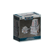 Battlefield in a Box: Mundus Imperialis- Genatorium (Damaged & Destroyed x2) - Boxed set of two detailed grey and red resin sci-fi terrain pieces featuring damaged futuristic buildings with angular.