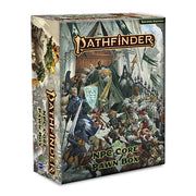 Pathfinder 2E: NPC Core Pawn Box - Rectangular box with fantasy battle artwork featuring armored warriors and spellcasters, labeled Pathfinder NPC Core Pawn.