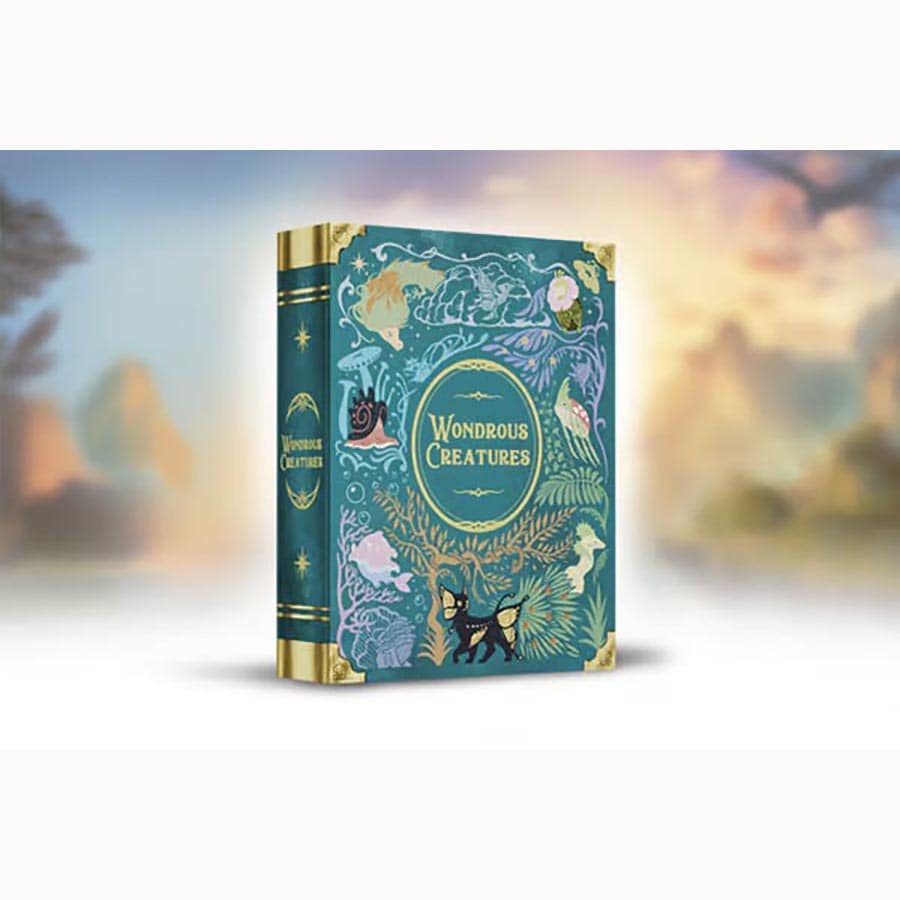Wondrous Creatures - Hardcover book with green and gold ornate cover featuring illustrated fantasy creatures and the title Wondrous Creatures in.