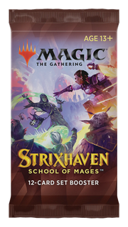 Magic: The Gathering - Strixhaven: School of Mages Set Booster Pack - The Gathering Strixhaven School of Mages booster pack with colorful fantasy artwork and brown top seal.