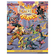 We Can Be Heroes - Colorful comic-style RPG book cover titled "We Can Be Heroes" featuring dynamic superhero characters in action poses amid a.