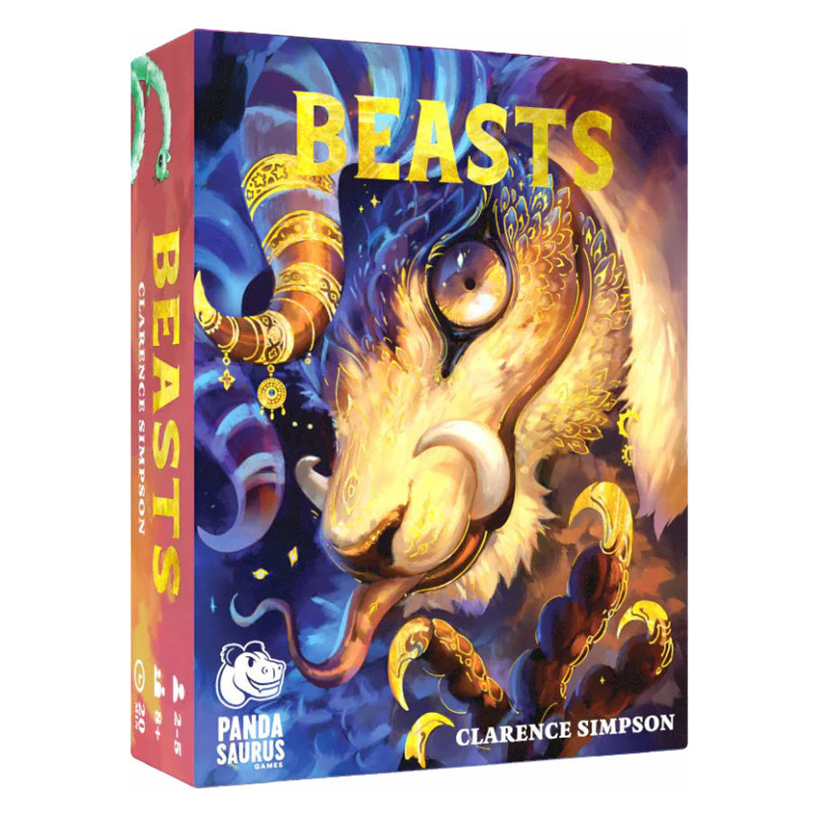 Beasts - Dark fantasy-themed board game box titled "Beasts" featuring a close-up of a mythical creature with tentacles and large eyes
