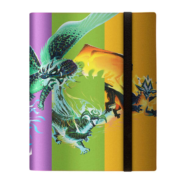 Binder PRO 9-Pocket - Tarkir Dragonstorm - Prerelease Key Artwork - Colorful binder with a dragon-themed Tarkir Dragonstorm artwork and a black elastic closure band.