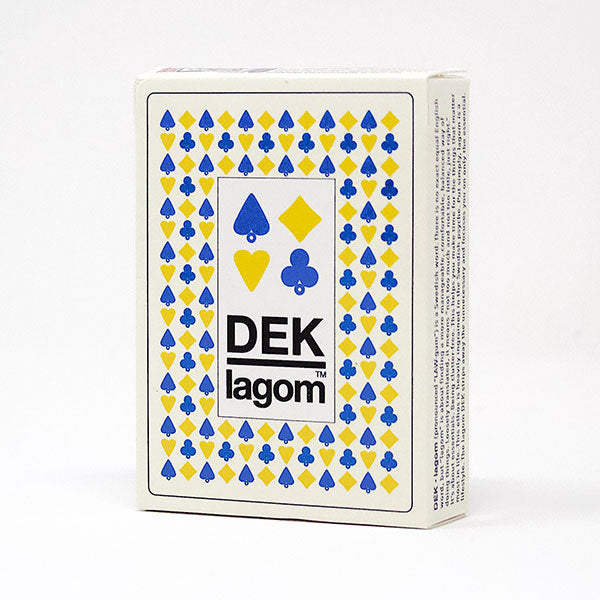 DEK Playing Cards: lagom (PREORDER) - White playing card box with blue and yellow spade and heart patterns, featuring DEK lagom logo on front.