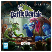 Battle Dentale - Colorful game box cover featuring two cartoonish fantasy creatures playing a board game, one green and one blue with red.
