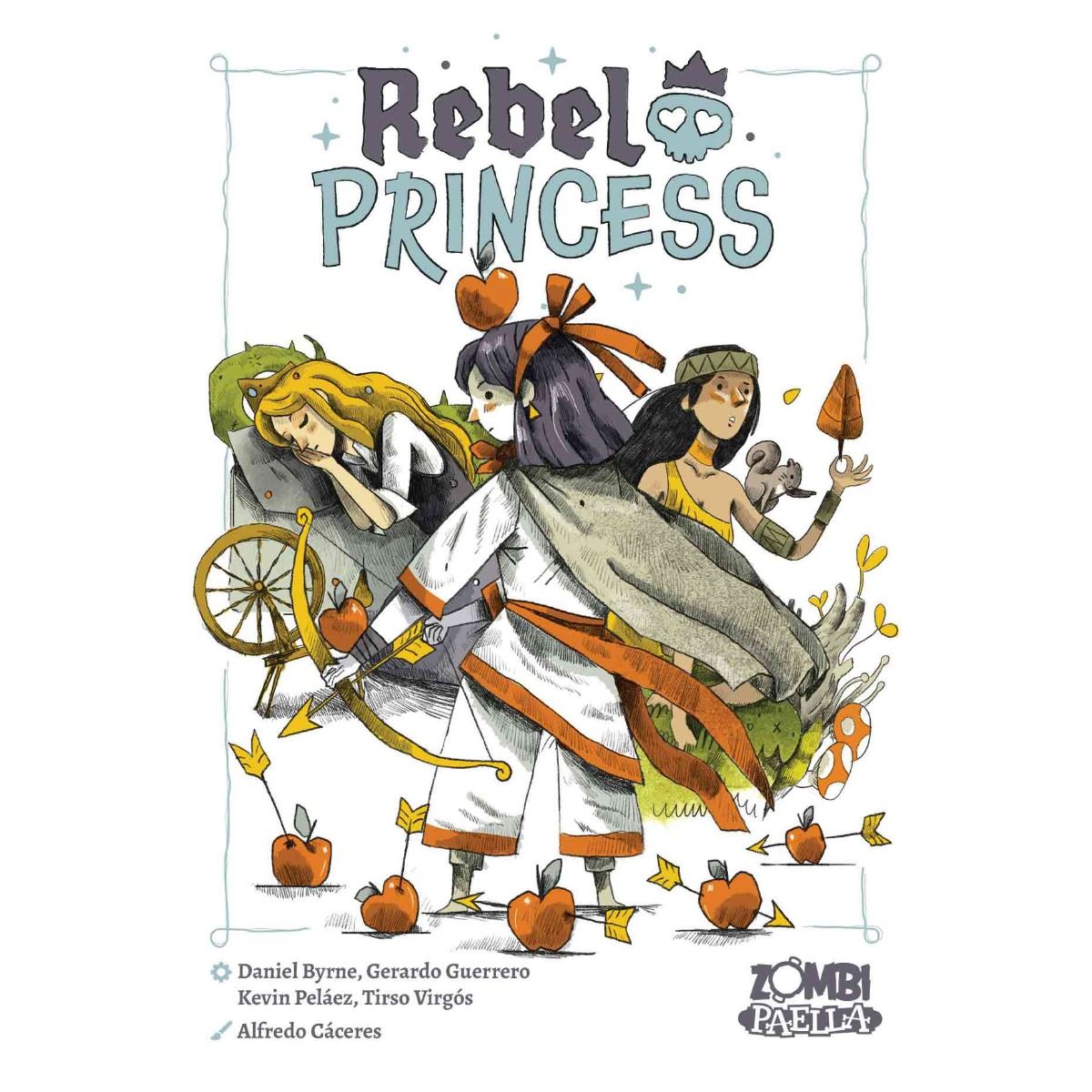 Rebel Princess - Card game box featuring colorful illustration of whimsical princesses with crowns and pumpkins against a white background.