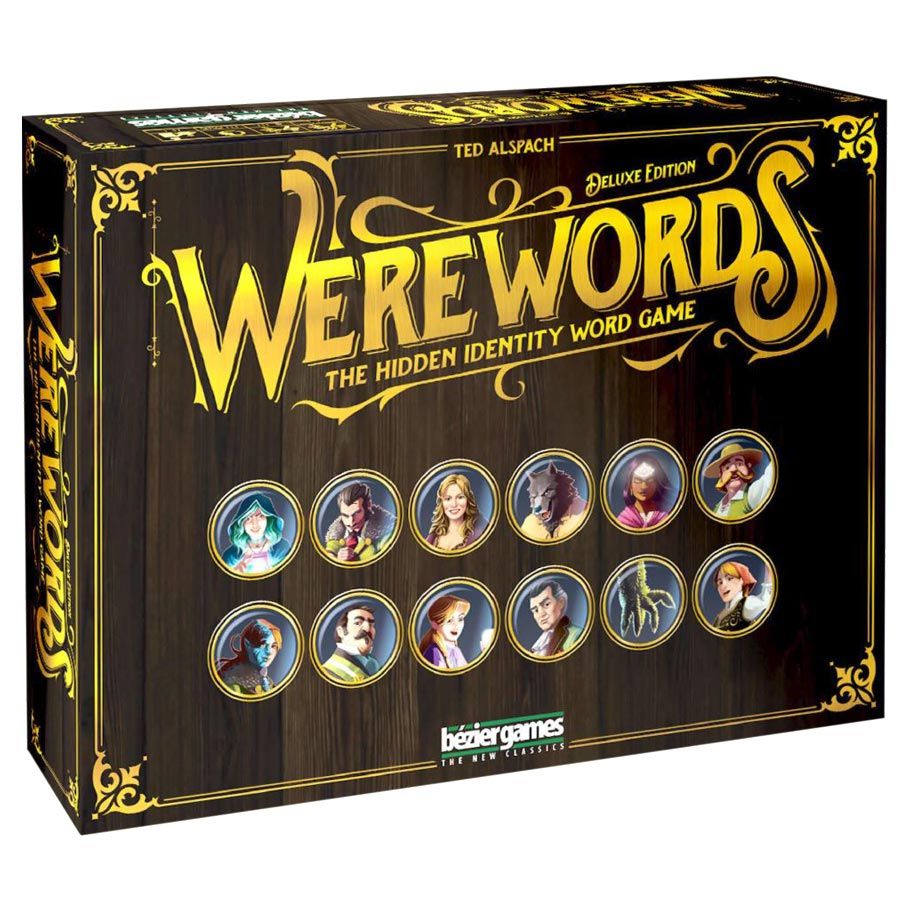 Werewords Deluxe - Werewords Deluxe board game box with dark wood background, gold ornate lettering, and circular character portraits on front.