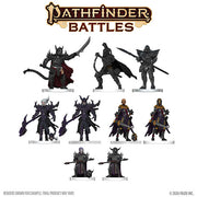Pathfinder Battles: Hellknight Vanguard (PREORDER) - Set of nine dark fantasy miniatures featuring armored warriors and demonic figures wielding swords and staffs with detailed.