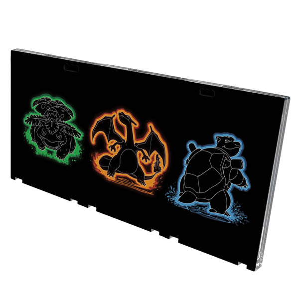 One-Touch: Edge: Pokémon: Neon Kanto 3-Card Magnetic Holder - Black magnetic card holder featuring neon green Venusaur, orange Charizard, and blue Blastoise outlines.
